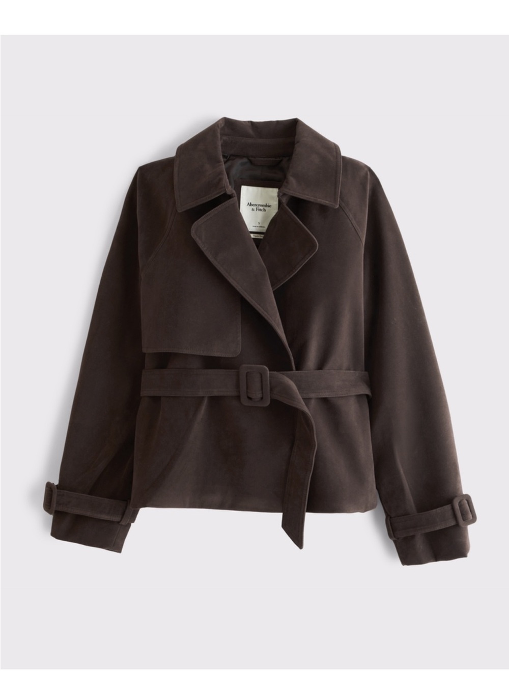 Abercrombie Short Belted Vegan Suede Trench Coat Dark Coffee Size Small NWT